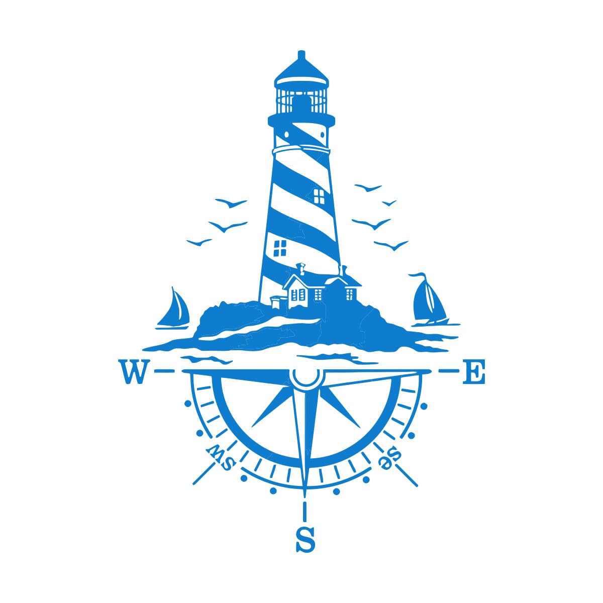Lzhouting Wall Stickers 2945 Camping Rv Caravan Lighthouse Comb Of The Winds Compass Car Offroad Decal Sticker Vinyl Vehicle Kids Room Large - 44X60cm