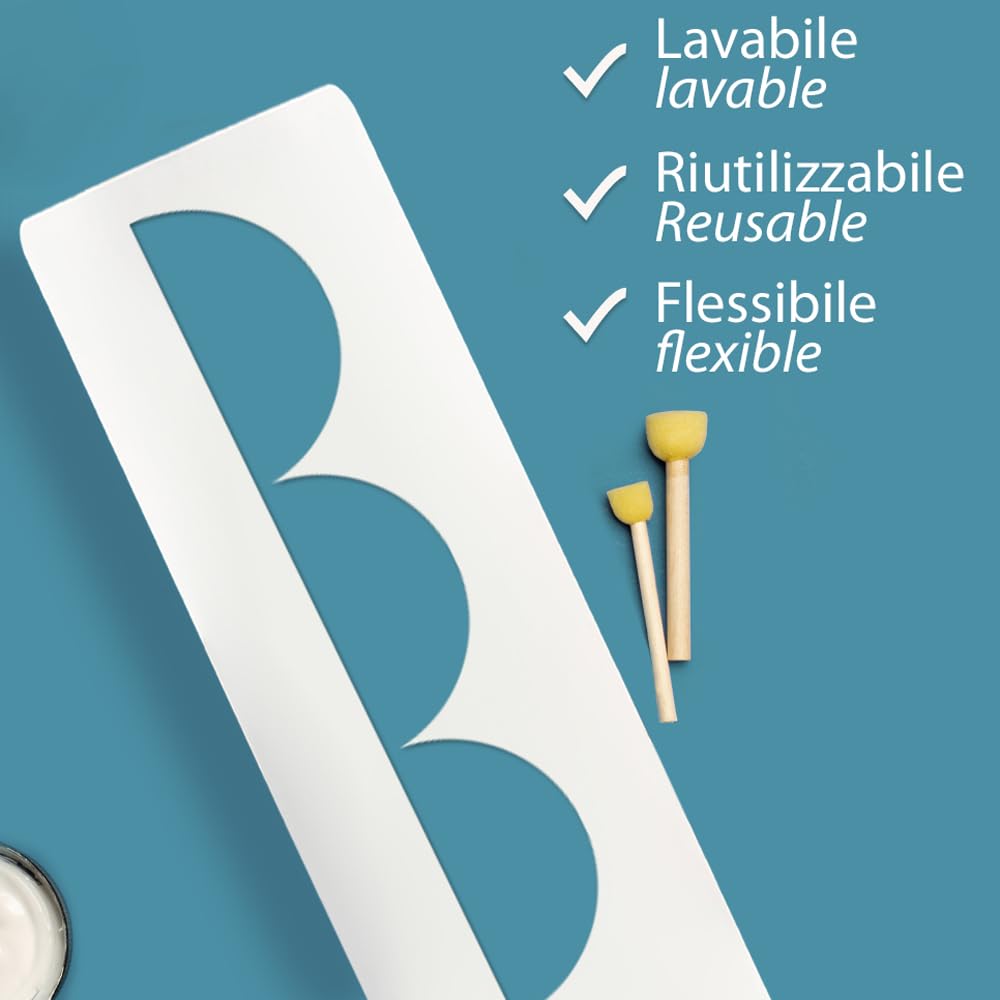 RE-COVERTILES - Stencil per Pittura e Decorazione | Flessibili Lavabili e Riutilizzabili | per Pareti, Pavimenti e Mobili | Decalcomanie | Carta da Parati | 60x25 cm