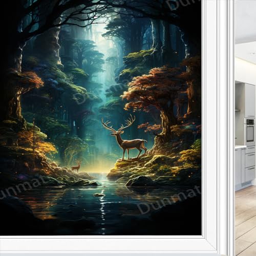 Película para ventana con diseño de ciervo y bosque 17.7x23.6 in