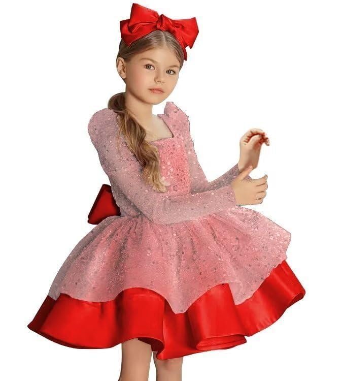 Sequin Flower Girl Dress Puffy Layers Birthday Party Dress with Bow Beautiful Princess Party Gown3