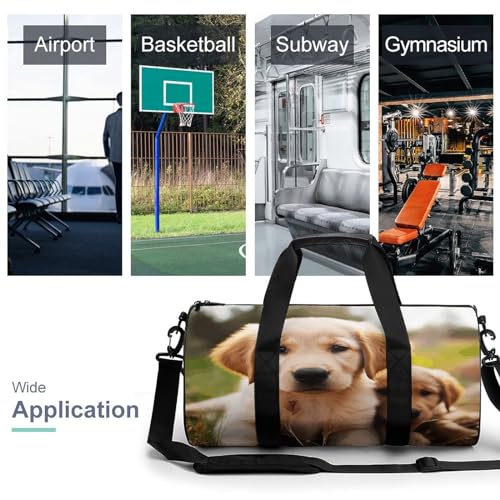 Cylindrical Gym Bag,Cute Golden Retriever Puppy Sports Gym Bag,Workout Bags,travel Weekender Bag,Duffle Travel Bag for Men Women3