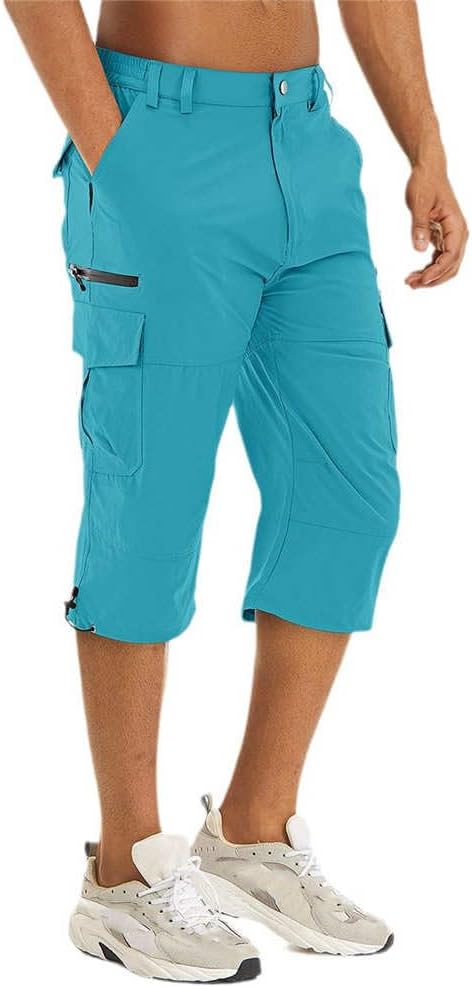Quick Drying Men' Hiking Shorts Multi Pockets Below Knee Length Climbing Cargo Work Trousers