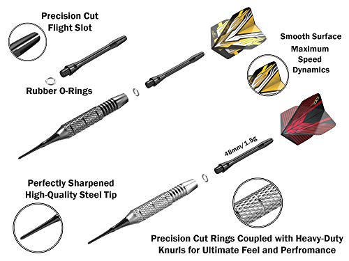 CC-Exquisite Professional - Plastic TIP Darts Set -12 X 18g Steel Barrels Soft TIP Darts for Electronic Dartboard- 100 Extra Tips, 12 Aluminum SHAFTS 35/48mm, 20 Flights, Extra O\' Rings + CASE