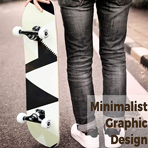 Image of WhiteFang Skateboards for Beginners, Complete Skateboard 31 x 7.88, 7 Layer Canadian Maple Double Kick Concave Standard and Tricks Skateboards for Kids and Beginners