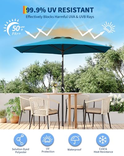 7.5FT Outdoor Patio Umbrella, Outdoor Table Umbrella, Market Umbrella With Push Button Tilt and Crank, 6 Sturdy Ribs UV Protection Waterproof for Garden, Deck, Backyard, Pool, Beige