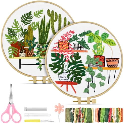 TINDTOP Embroidery Kit for Adult, Owl Embroidery Kit for Beginners Include Embroidery Cloth Hoops Threads for Craft Lover Hand Stitch with Embroidery Skill Techniques (Cactus)