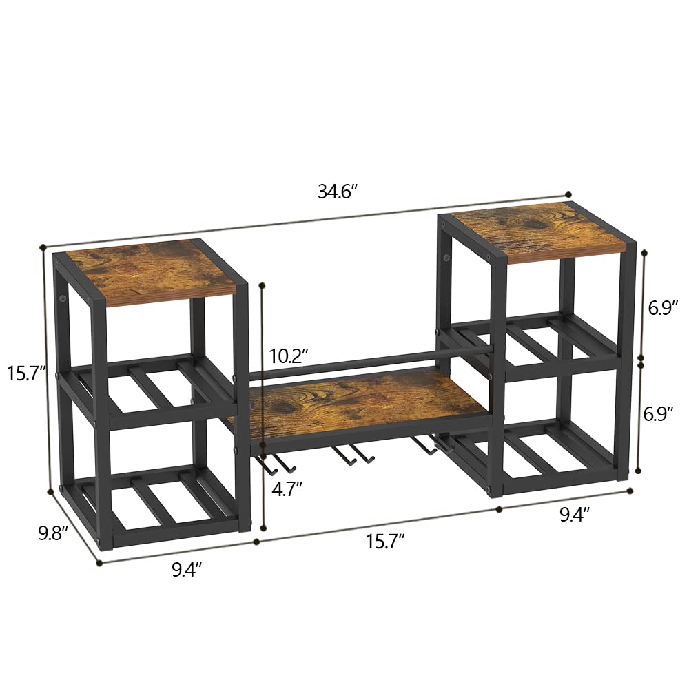 VEDECASA industriell wandmontierte Weinregal mit 3 Dampfglashalter Partial Holzregal Schwarz Metallflaschenhalter Multi funktionaler Weinpareite Display Rack für Home Bar Dining Room Kitchenkitchen