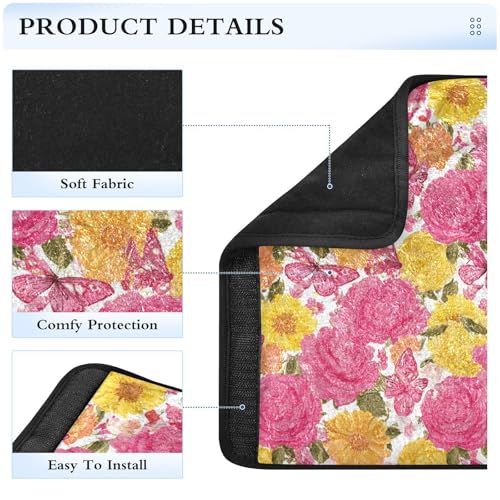 Image of 2 Pack Seatbelt Covers Seat Belt Cover Pad for Adults Boys Girls Car Seat Strap Covers Pads Cushion Universal Shoulder Strap Pad Protector for Backpack Camera Bag 6.5 Inch Roses Bloom and Butterflies