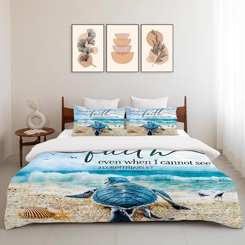 Jerkboo Sea Turtle Bedding Set Ocean Nautical Duvet Cover Twin Full Queen King Size Comforter Cover For Kids Adults Men Women Beach Theme Quilt Cover Decorative Soft Bedding Set With 2 Pillowcases thumb #4