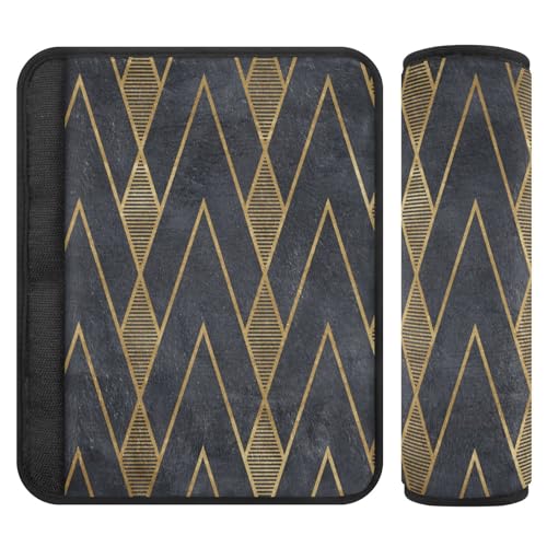 Image of Seat Belt Cover Pad 2 Pcs Soft Seat Strap Cover Cute Protector Support Head Neck Shoulder for Car Seats High Chair Backpack (6.5x6.5in) Simple Pattern Gold
