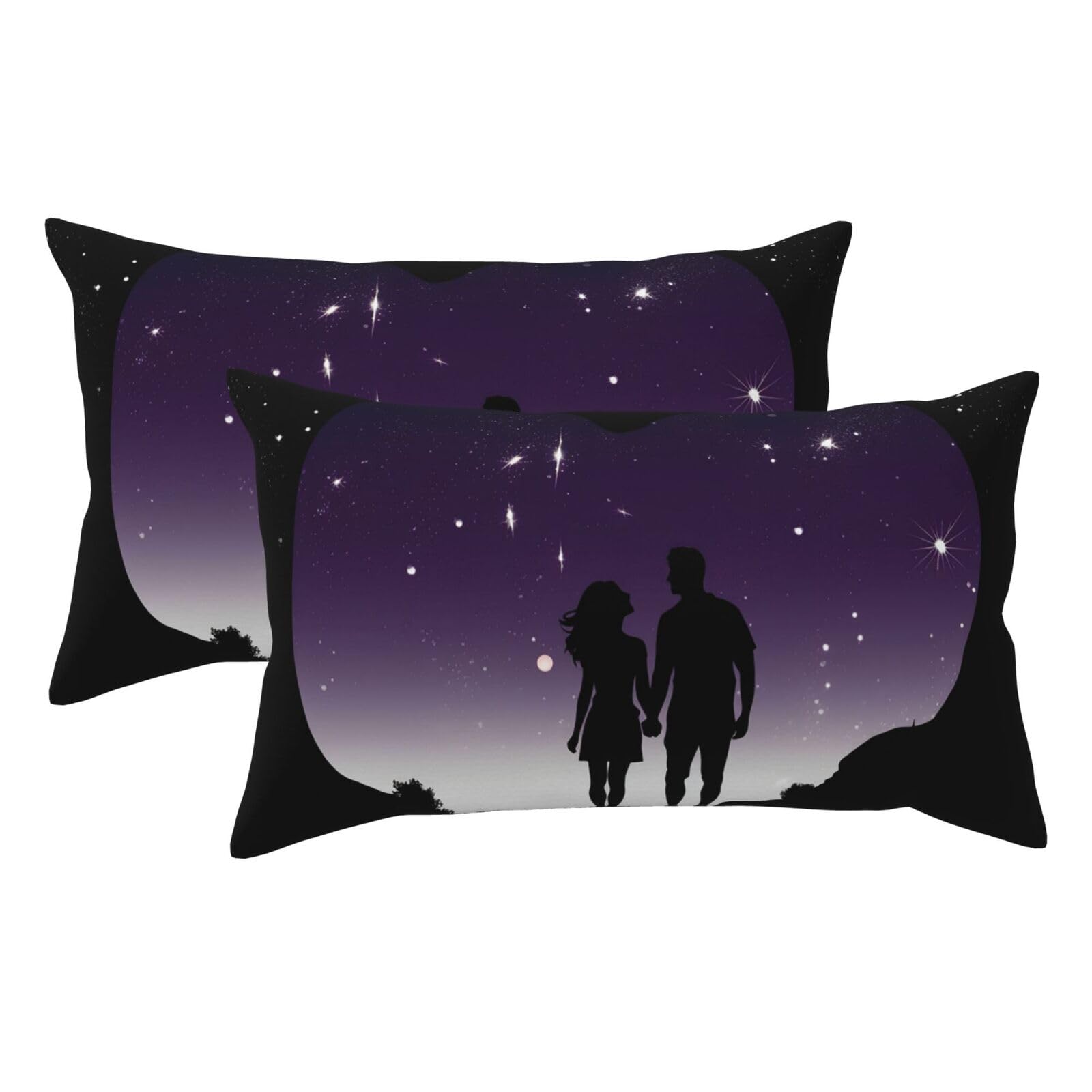 2 Pack King Size Pillow Cases for Hair and Skin Soft Breathable Pillow Case Covers with Hidden Zipper Space Silhouette Couple Pillowcase 20x36 Inches Pillow Covers for Sleeping Gift