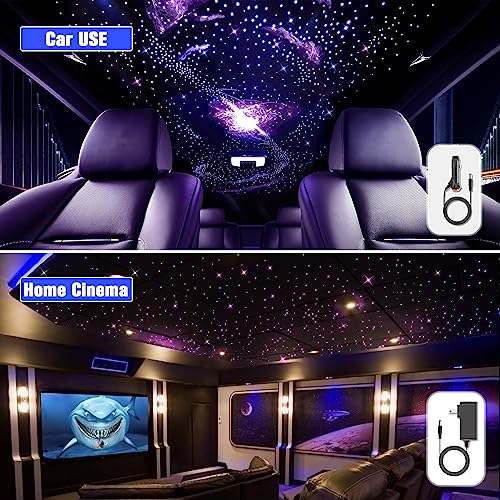 Image of 32W Twinkle Starlight Headliner Kit, 800pcs*0.03in*9.8ft LED Fiber Optic Lights Kit, Star Ceiling Light+10 Crystals+Adapter+Car Use Plug for Car Roof /Home with APP /Remote /Music Mode
