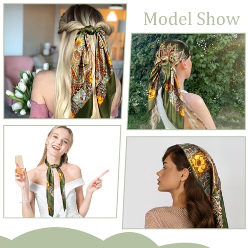 35" Satin Bandana for Women, Large Hair Scarf Square Head Scarf Neck Scarfs Sleeping Wrap for Bag Hair Scarves Gift2