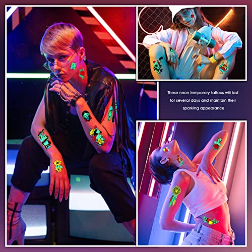 Glow In The Dark Tattoos, Acsaummy 12 Sheet Neon Tattoos Makeup Fake Tattoos Rave Festival Accessory Uv Temporary Tattoos For Women Men Face Arm Body Blacklight Butterfly Tattoos Adult Party Supplies #TOP1