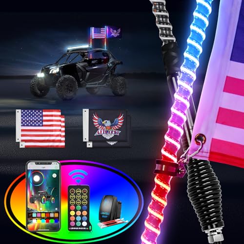 Image of Nilight LED Whip Light 2 PCS 3FT COB RGB Lighted Antenna Whips with Spring Base Remote & App Control DIY Patterns Turn Brake Reverse Lights for Can-am Offroad ATV UTV RZR Polaris Dune Buggy Truck
