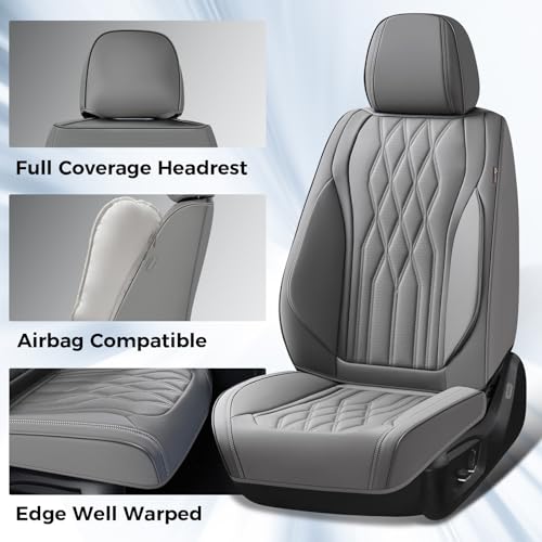 Image of Coverado Front Seat Covers, Car Seat Protector, Waterproof Nappa Leather Cushion, Fit for Most Sedans SUV Pick-up Truck-Gray