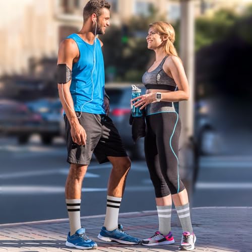 Image of Ultrafun 5 Pairs Striped Crew Socks Cotton Cushioned Athletic Sports Running Socks for Men Women Teens