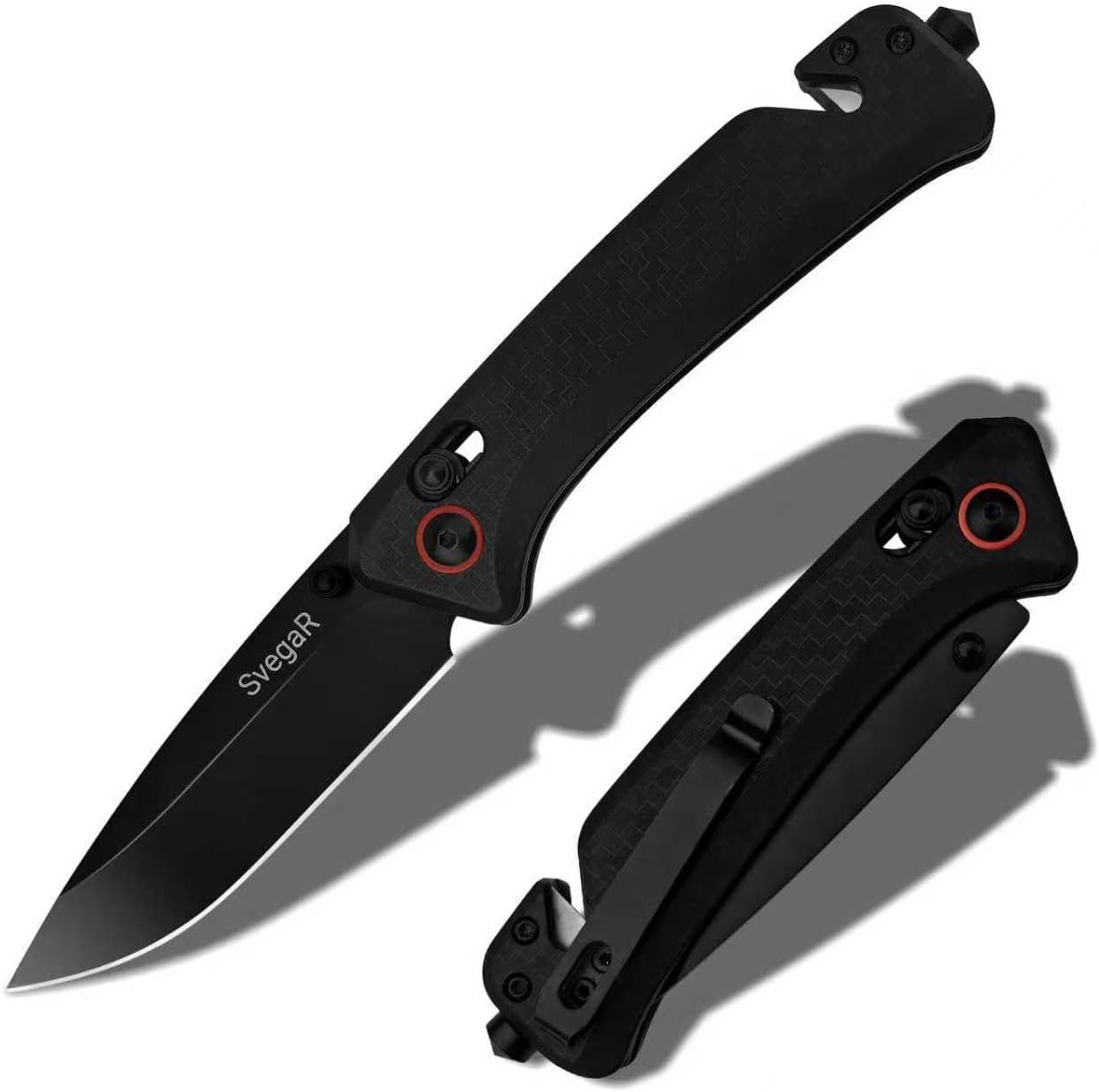 Folding Pocket Knife, 3.3" D2 Blade, Pivot Lock EDC Tool, Black Non-Slip Handle, Everyday, Tactical, Camping, Outdoor Carry Knife