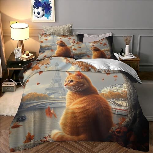 Housse de couette 3D chat d'automne en microfibreプレミアム ultra douce de qualité supérieure - 6