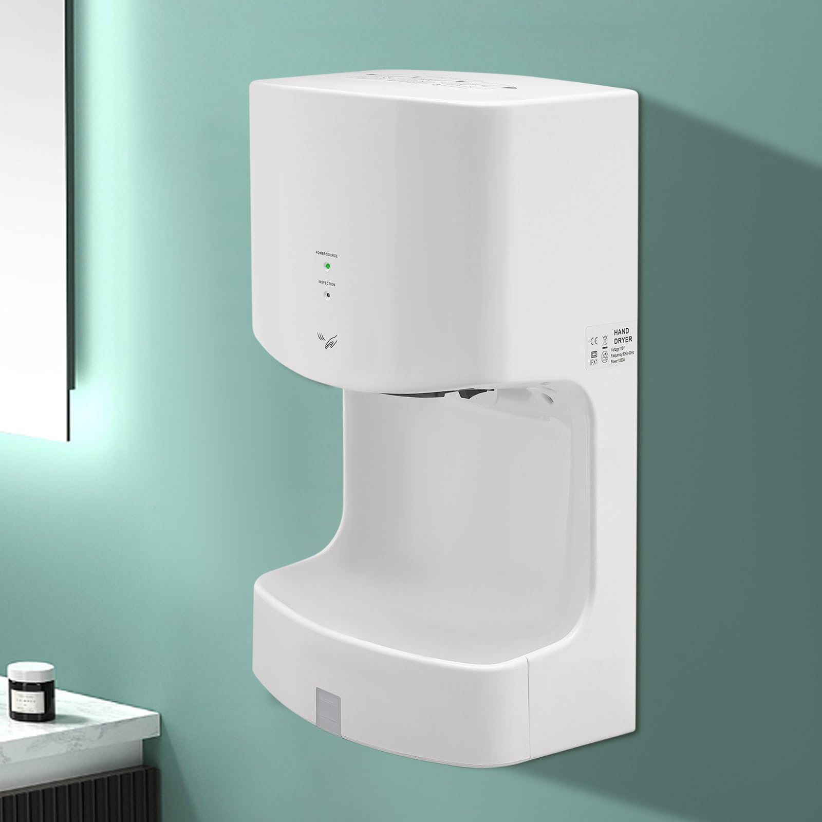 Eleeferri Electric Hand Dryer, Commercial Hand Dryer with Drip Tray, Automatic Jet Hand Dryer with Drain Tank Wall Mount Hand Dryer for Bathroom and Kitchen White