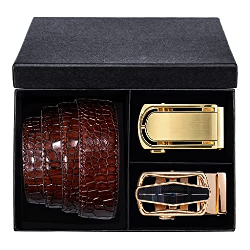 Automatic Buckles with Box Ratchet Men Belt Waistband for Wedding Business Boxed Mens Belts Set Leather (Color : Wine red Size : 110cm) (Wine Red 120cm)