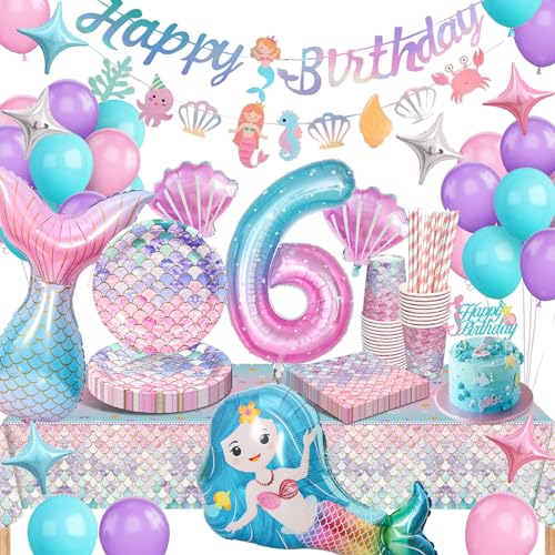 yosiio Sirena Vajilla para Fiestas, Sirena Decoraciones Cumpleaños 6 Años, Juego de Vajilla...