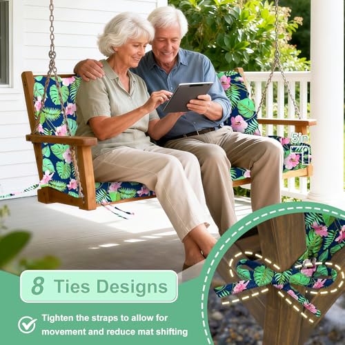 Image of Porch Swing Cushions Outdoor 70 inch x 40 Waterproof Swing Cushions 3 Seater Replacement with Backrest & 8 Ties 5 inch Thick Bench Swing Cushions for Outdoor Furniture Patio(Green Leaves)