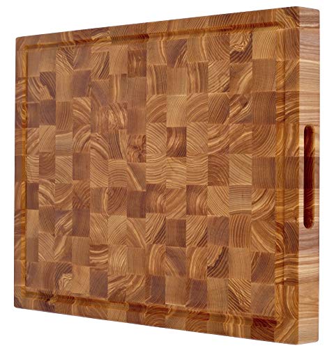 Professional butcher block cutting board 24 x 18 inch extra large thick wooden double sided end-grain chopping board