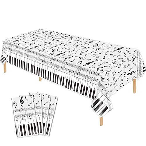 Hegbolke 4 Pack Musical Notes Tablecloths 51 x 107 Inch Reusable Rectangular Black and White Musical Notes Theme Birthday Party Decorations