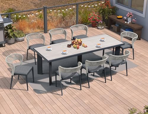 Image of PURPLE LEAF Outdoor Dining Set for 8 with Built-in Cushions Deep Grey