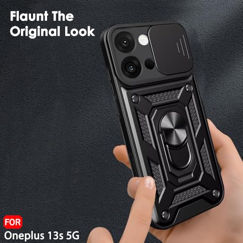 Image of TheGiftKart Tough Armor Bumper Back Cover Case for OnePlus 13s 5G | Sliding Camera Cover, Kickstand & Ring Holder | 360 Protection Case for OnePlus 13s 5G (PC & TPU, Black)
