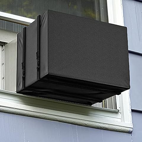Window Air Conditioner Cover Outdoor,600D Outside Window AC Unit Cover Black Dust-Proof Waterproof Window AC Unit Protection Cover Heavy Duty Defender, Bottom Covered with Straps (21.5''x16''x15'') Cover