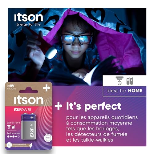 itson, 9v piles alcalines, paquet de 1, pour horloges, torches, télécommandes, emballage sans plastique, 6lr61ipo/1cp