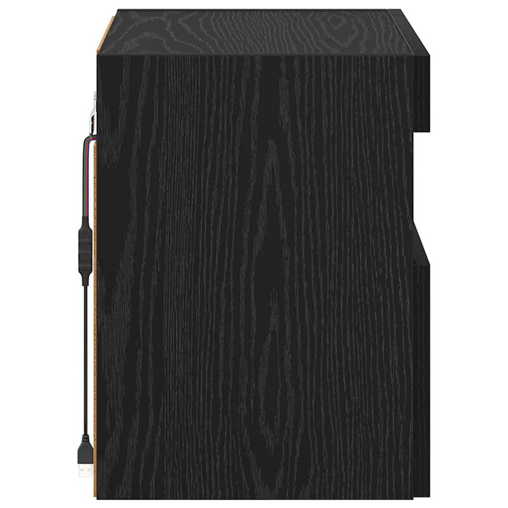 Étagère murale pour TV, aspect chêne, noire, 40 x 30 x 40 cm, en matériau du bois, support TV flottant, avec éclairage LED, console multimédia pour salon, chambre à coucher, centre de