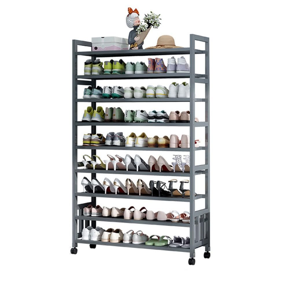 Étagère à chaussures en bambou à 9 niveaux avec roulettes amovibles pour entrée de 90 cm