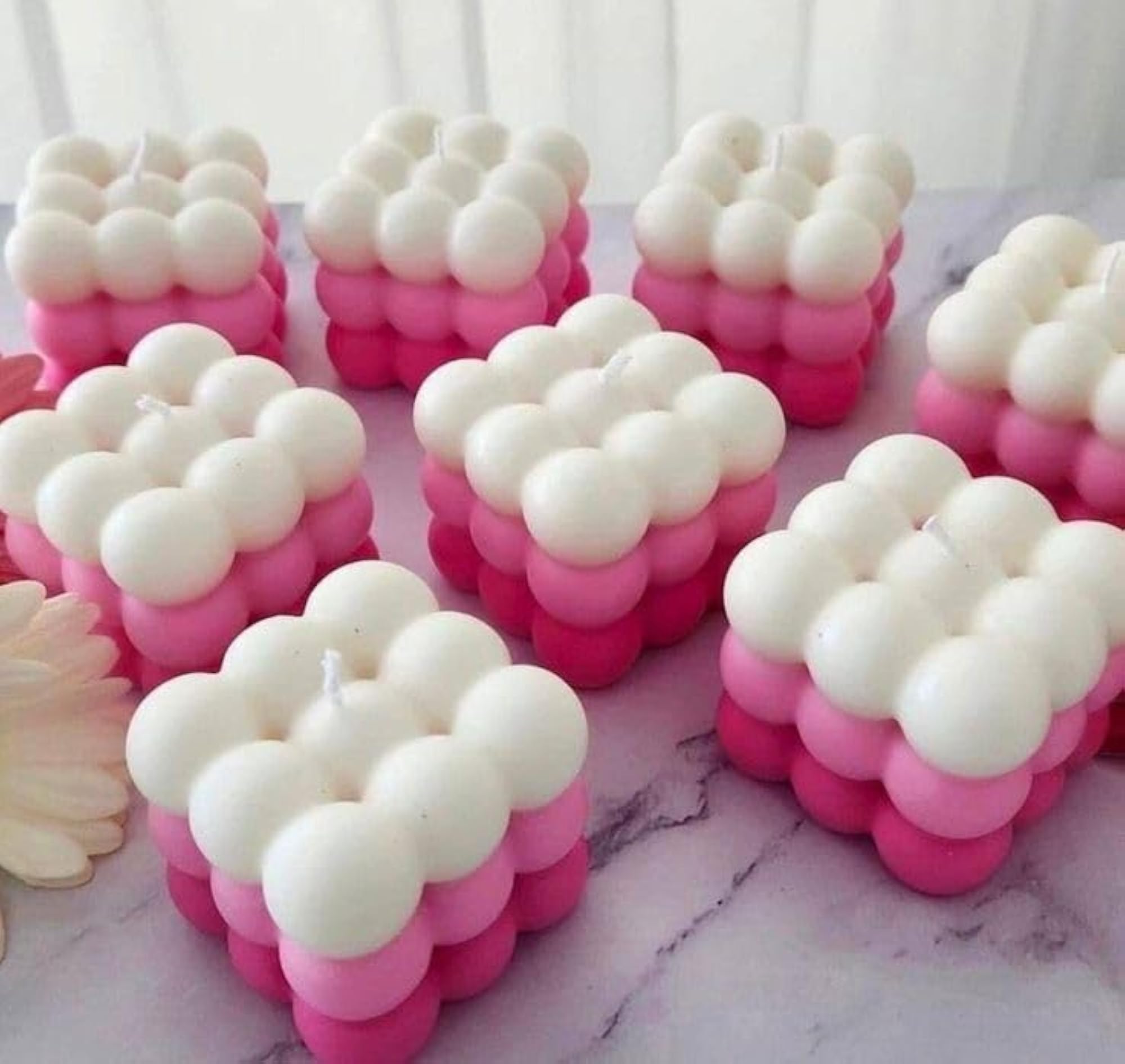 Bubble Cube Candle, Pink, Decorative Sphere Design