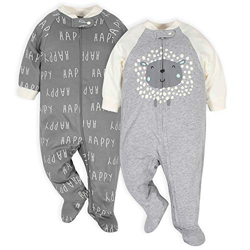 Image of Gerber Baby Boys' 2-Pack Organic Sleep 'N Play (3-6 Months, Happy Lamb)