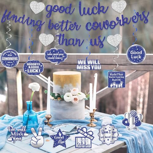 Image of Pre-Strung Glitter Good Luck Finding Better Coworkers Than Us Banner, Blue Silver Going Away Party We Will Miss You Decorations, Great for Goodbye Farewell Job Change Party