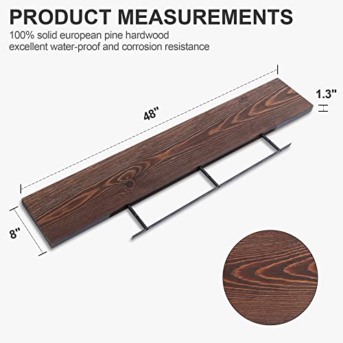 Axeman 48 Inch Floating Shelf, 8'' Deep Floating Shelves, Wall Mounted Shelves Rustic Wood Shelves For Bathroom Kitchen Living Room Dark Walnut #TOP2