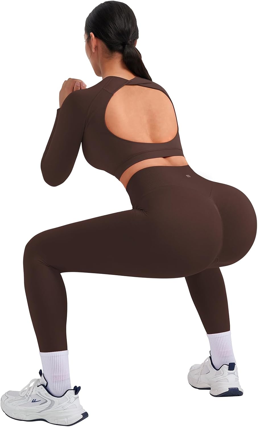 SUUKSESS Women 2 Piece Open Back Seamless Workout Sets Scrunch Booty Gym Leggings Built in Bra Crop Yoga Top - Image 3