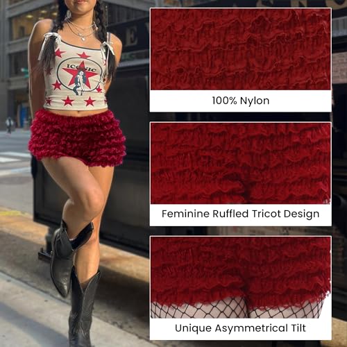 BellaSous Malco Modes Booty Boy Short Bloomers for Lolita Clothes | Ruby Red XL Ruffle Booty Shorts for Womens Dresses