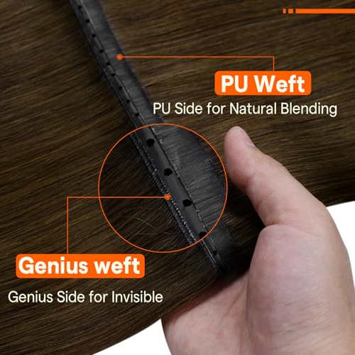 Image of Full Shine Butterfly Weft Hair Extensions 16 Inch 50G Medium Brown | Natural Thin Volume, Invisible PU Hole Genius Weft, Remy Human Hair, Micro Bead Wear for Women, Seamless Blend Solution