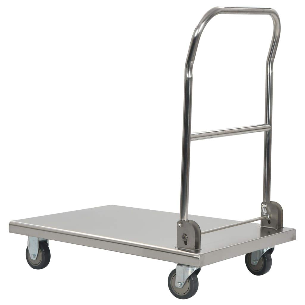 Générique Plattformwagen, silberfarben, 82 x 53 x 86 cm, aus Edelstahl, faltbar mit Pedal, für schweren Transport bis zu 200 kg, ideal für Küche, Hotel, Lager, 2 Lenkrollen und 2