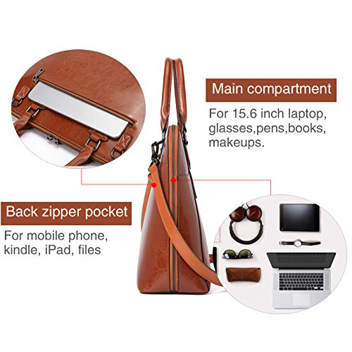 BOSTANTEN Aktetas voor Vrouwen 15.6 Inch Laptop Lederen Slanke Business Messenger Bag Schouder Tote Handtassen - Image 6
