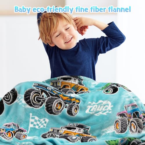 Image of Truck Glow in The Dark Blanket Truck Toys Gifts for Kids Boys Girls Teens Age 1-16 Years Old Child Birthday Christmas Halloween Excavator Construction Tractor Car Throw Bedroom Decor Blue 50 inchx 60 inch