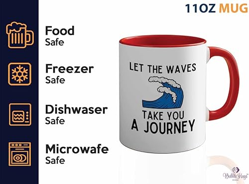 Miniatura 4 de Taza de café de edición roja en dos tonos de 11 onzas  Let the waves  Regalos para entusiastas del surf Deporte acuático, tabla de surf, atletismo,