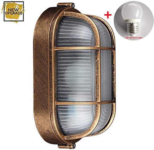 Preisvergleich Produktbild GYYlucky Antik Industrielle Wandlampe, Ovale Maritime Lampe Schiffslampe, Außenwandlampe Industrielicht Beleuchtung Outdoor Hof Garten Haustür Gitter Lampe E27