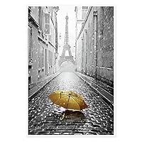 Canvas Prints Wall Art For Home and Office Wall Decoration Yellow Umbrella And Eiffel Tower Canvas Artwork Print Painting Picture Landscape Modern Abstract Unframe Wall Art for Living Room Bedroom