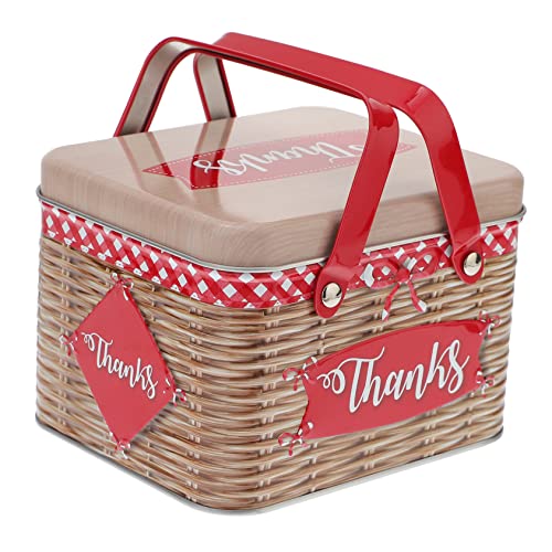 STOBAZA 1Pc Creative Tinplate Cookie Storage Box with Handle Unique Candy Box for Snacks and Moisture Tinplate Jar for Parties and