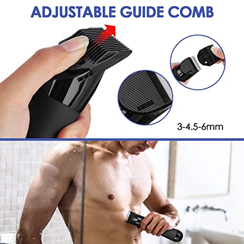 Elektrischer Intimrasierer Mann, 2 in 1 Körperrasierer Herren mit LED-Beleuchtung, IPX7 Wasserdichte Nasser /Trockener Bodygroomer, Profi Haartrimmer Rasierer Herren für den Intimbereich & Körper - Image 7